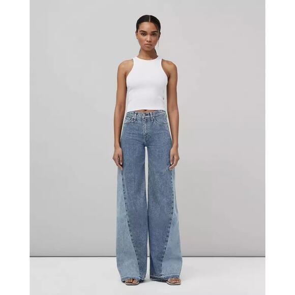 rag & bone Sophie Wide Leg Two Tone High Rise Rigid Jeans Raw Hem 27 - Picture 1 of 11